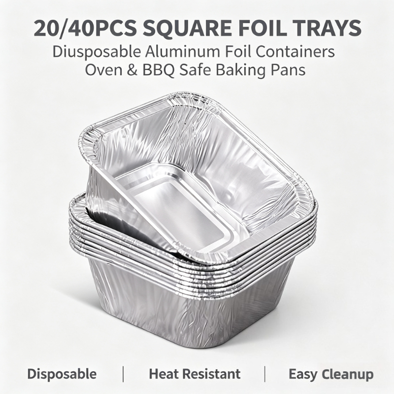 Kitchen Baking Storage Containers - 20/40Pcs Square Disposable Aluminum Foil Trays