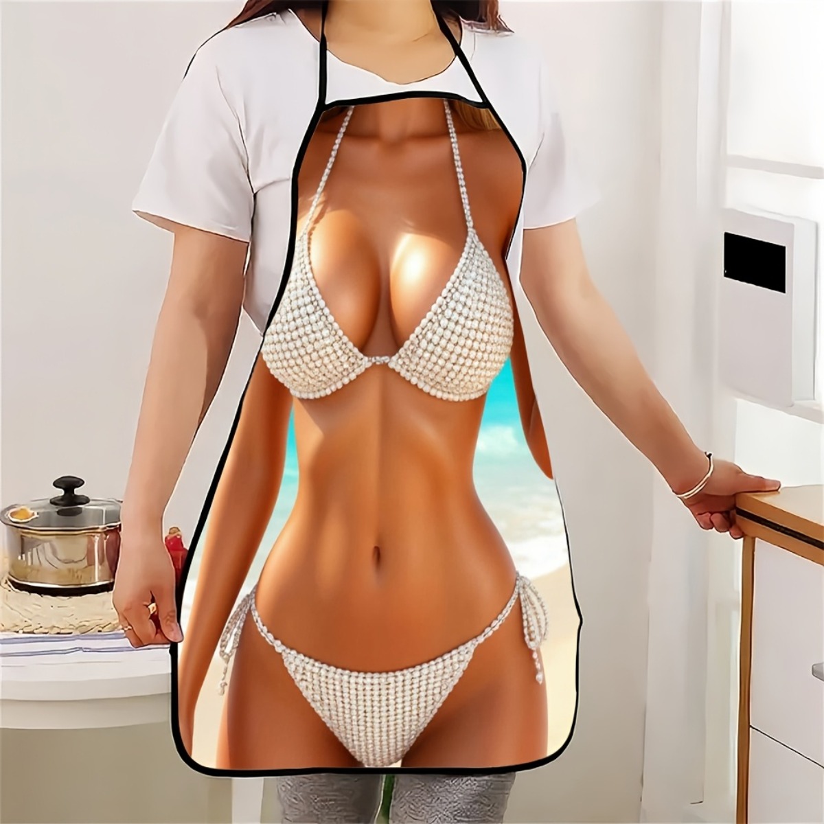 1pc Bikini Print Apron - Fashi - Baking Kitchen At Home ulasan dan harga