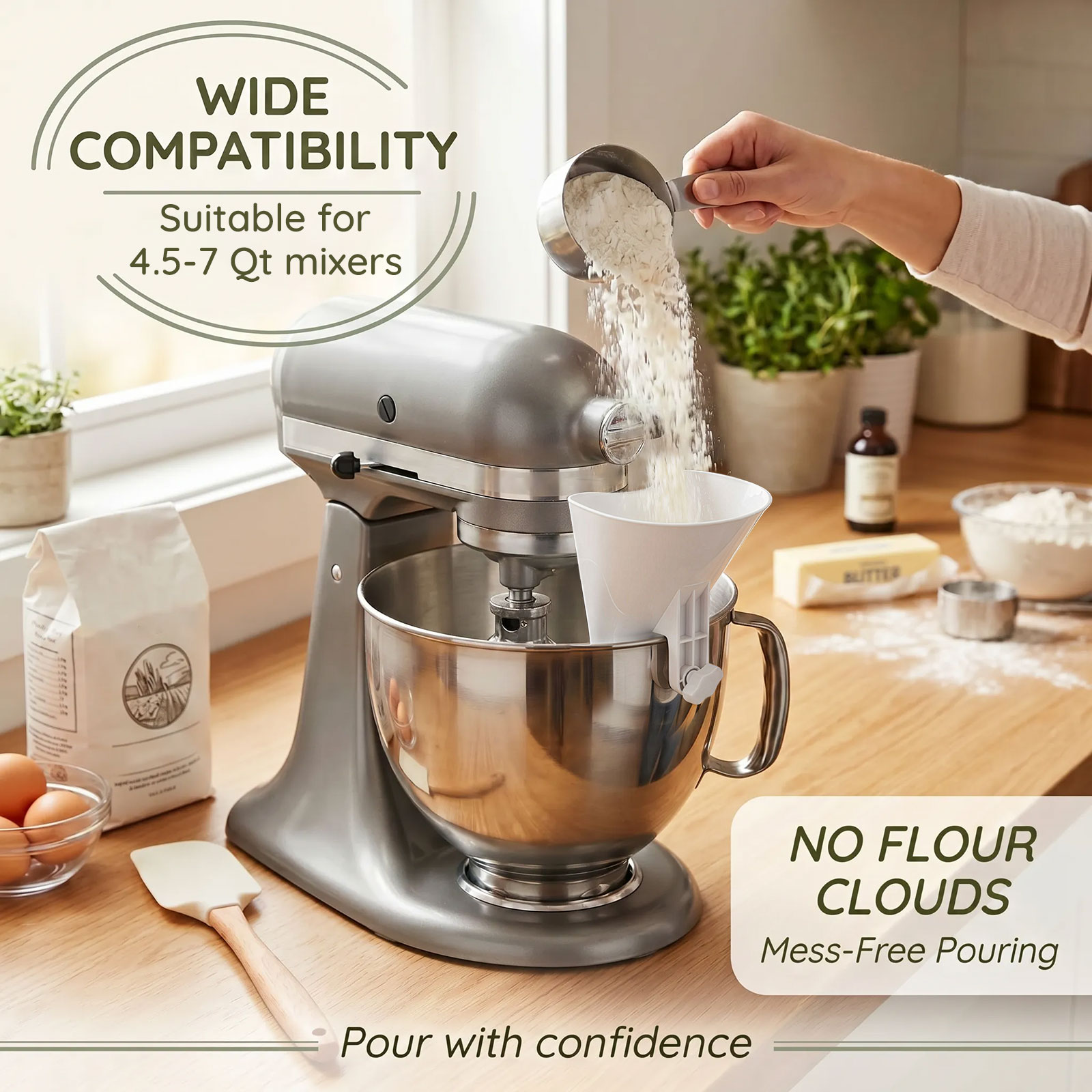 Spill Proof Flour Funnel for 4 - Kitchen Aid Baking Mixer ulasan dan harga